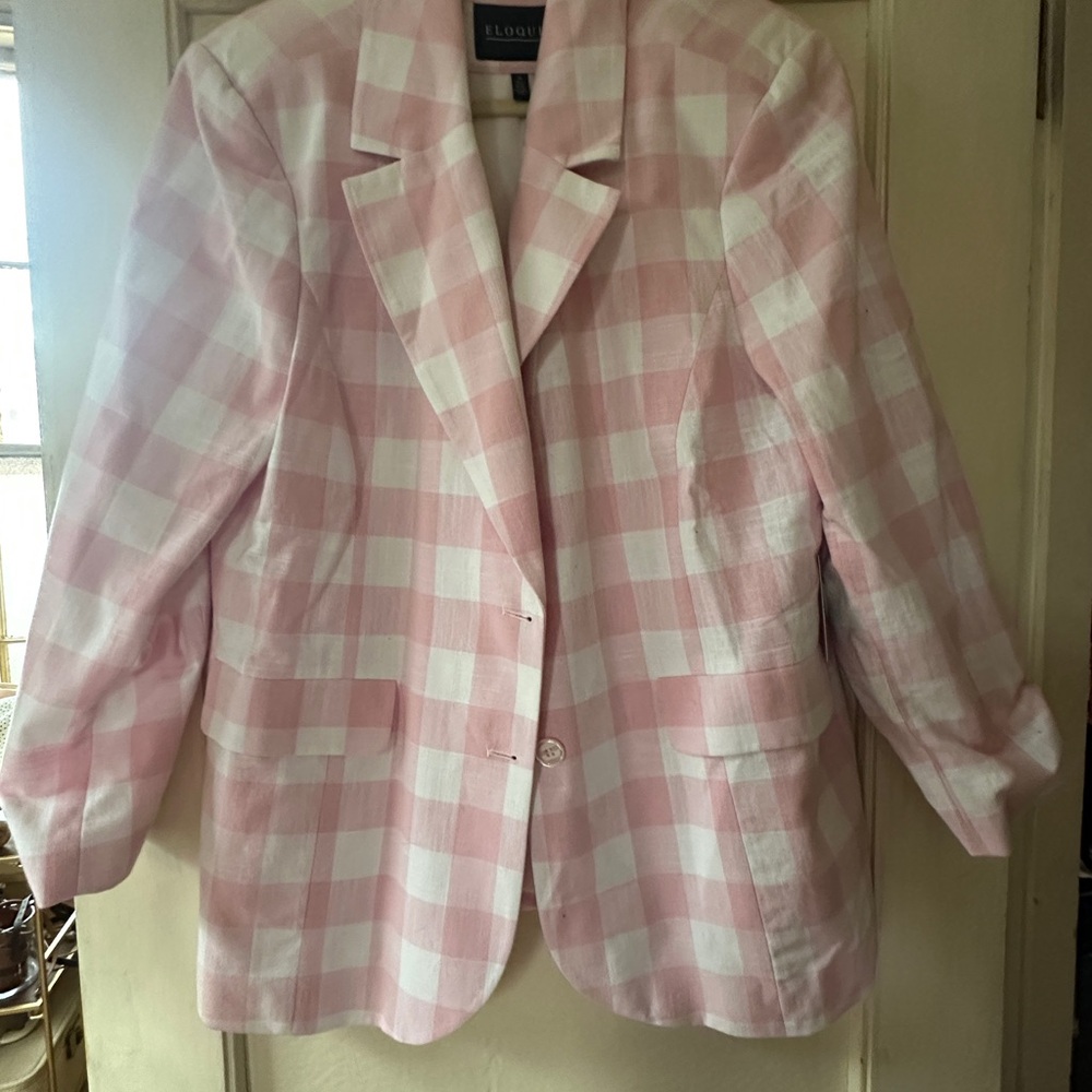 Eloquii Women's Pink and White Plaid Blazer